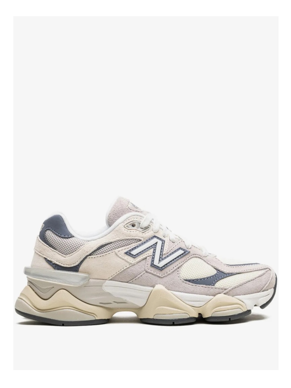 New Balance 9060 Cream Taupe Navy Suede Mesh Chunky Sneakers